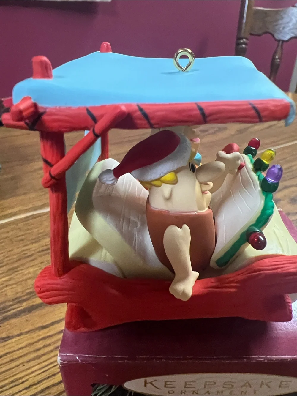 1994 Hallmark Fred & Barney Flintstones Ornament with Blue Canopy